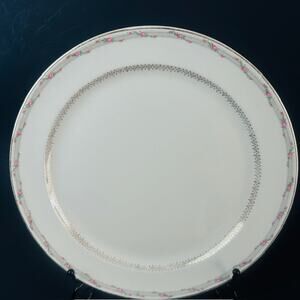 Taylor, Smith & Taylor TST172, 1-Dinner Plate Pink Roses, Gray Band, Gold Fill